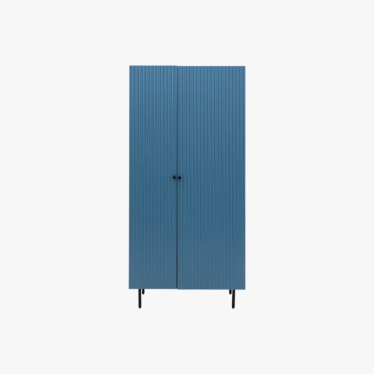 Wardrobe with Ribbed Doors - Blue, Metal Legs