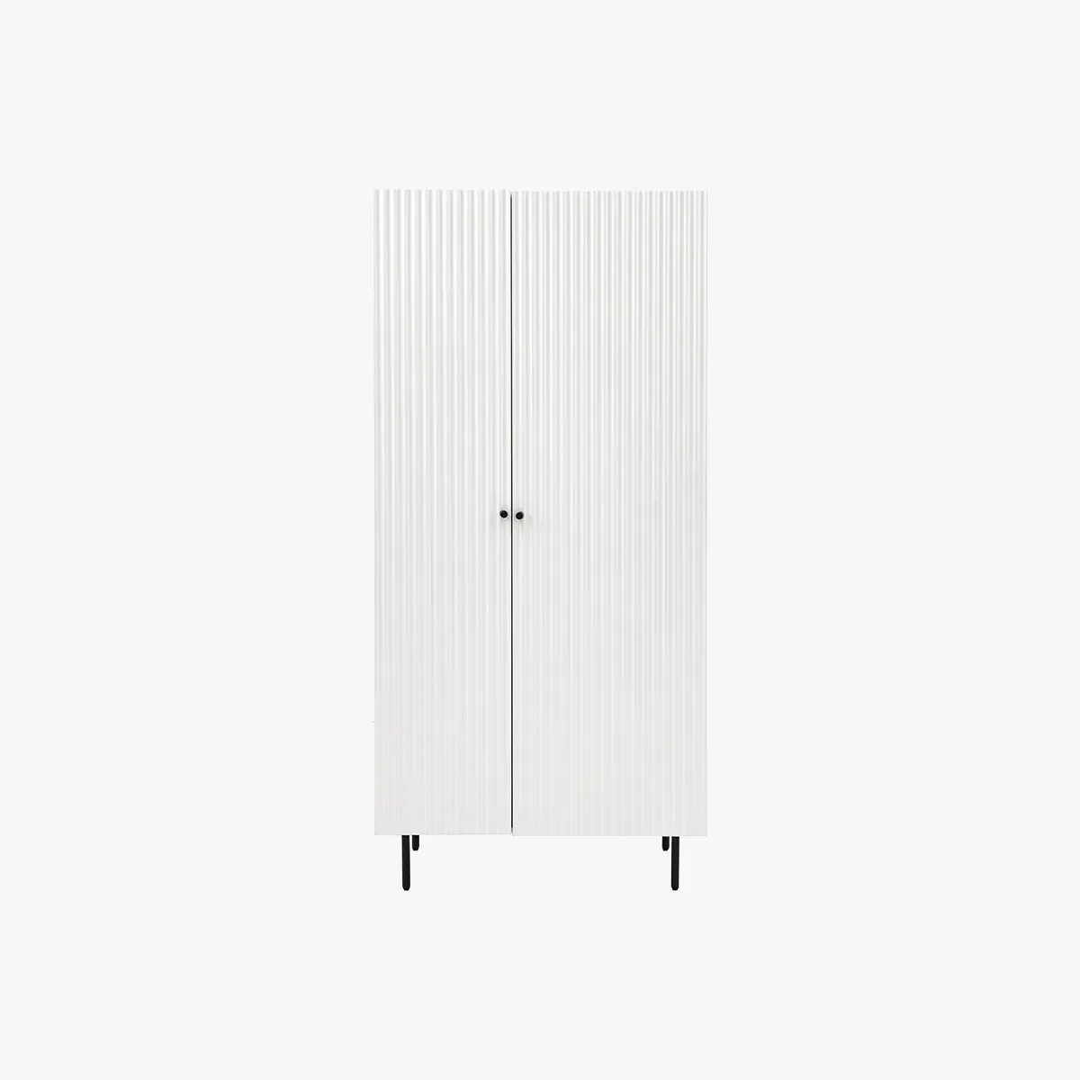 Wardrobe with Ribbed Doors - White, Metal Legs