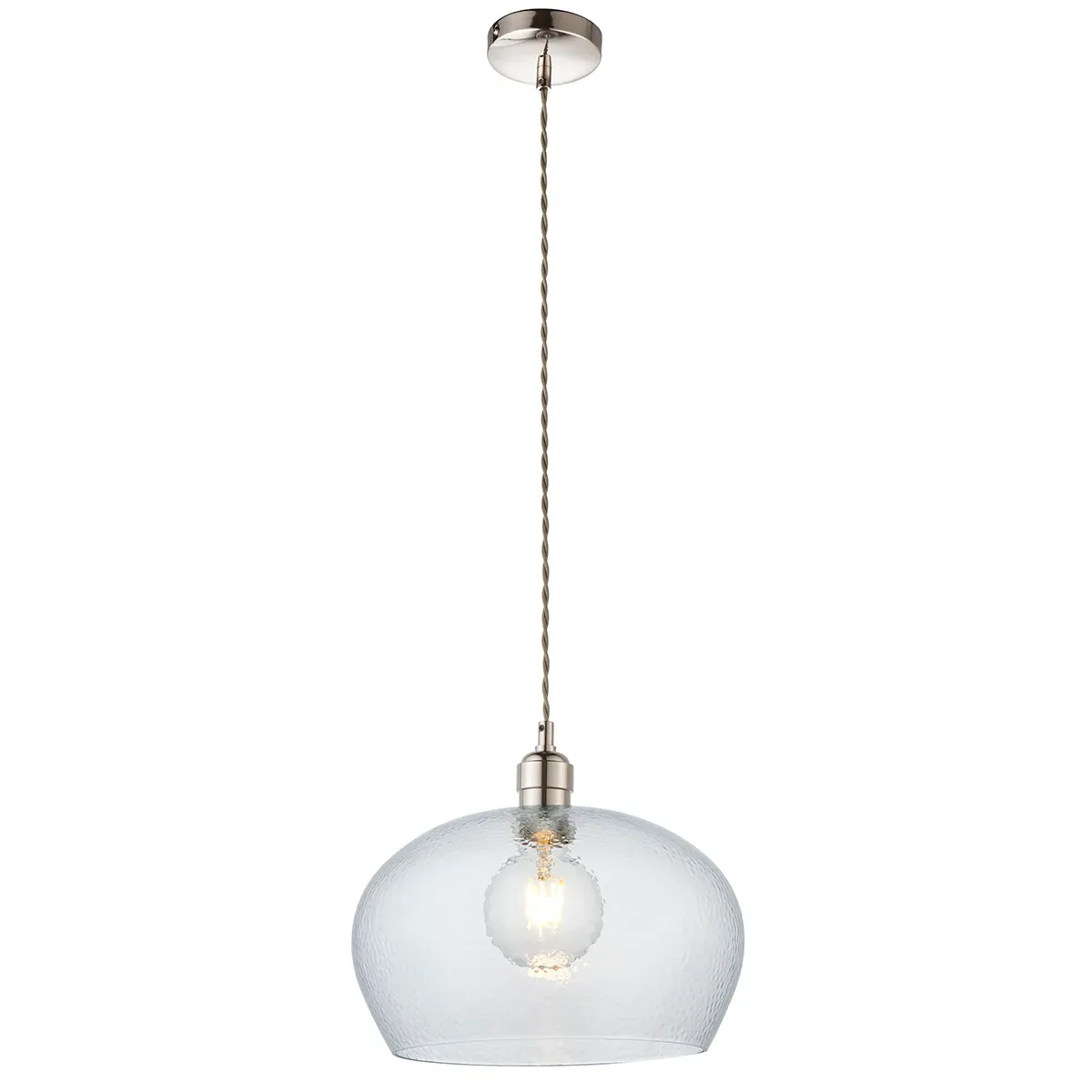 Wide Hammered Glass Pendant Light - Nickel