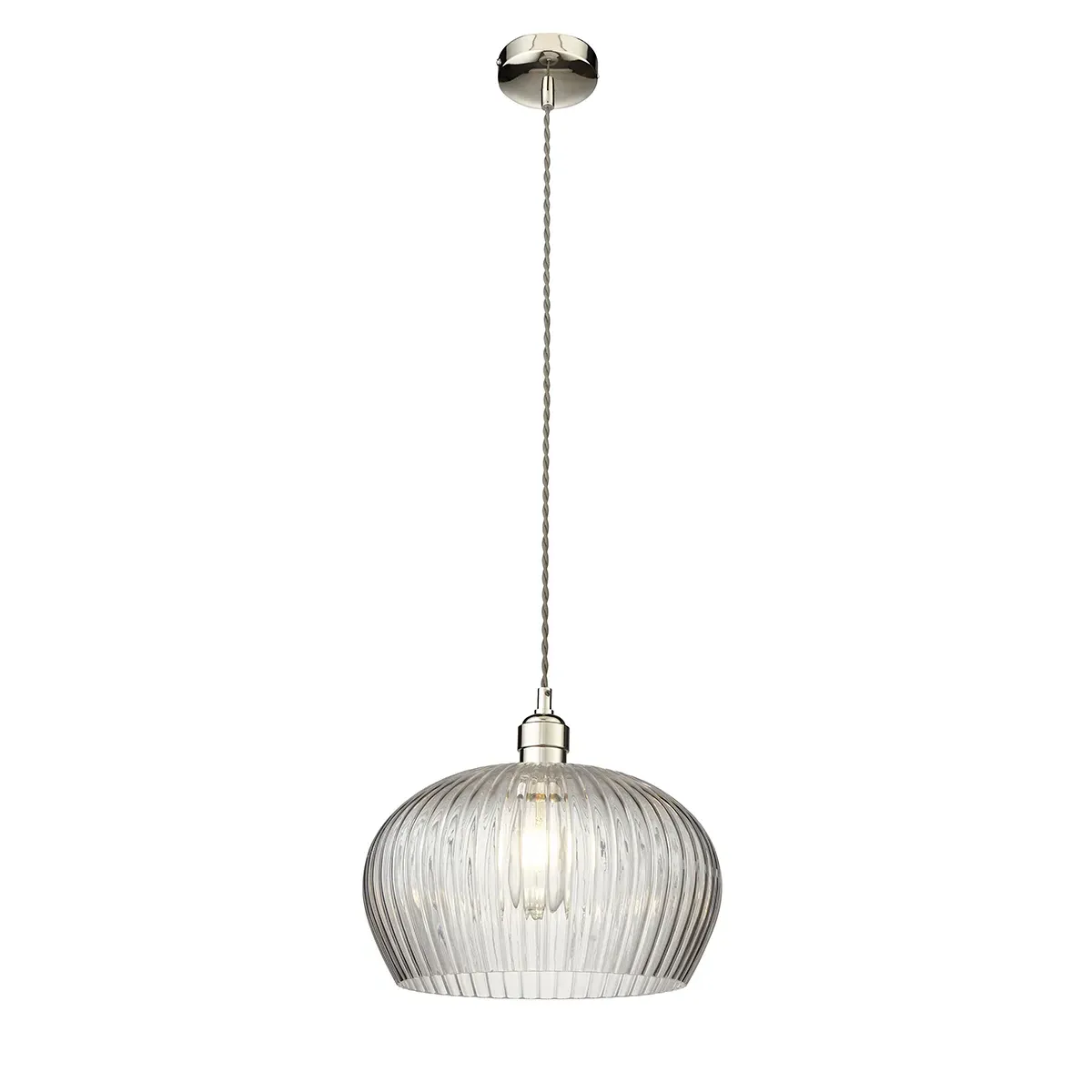 Wide Ribbed Glass Pendant - Bright Nickel