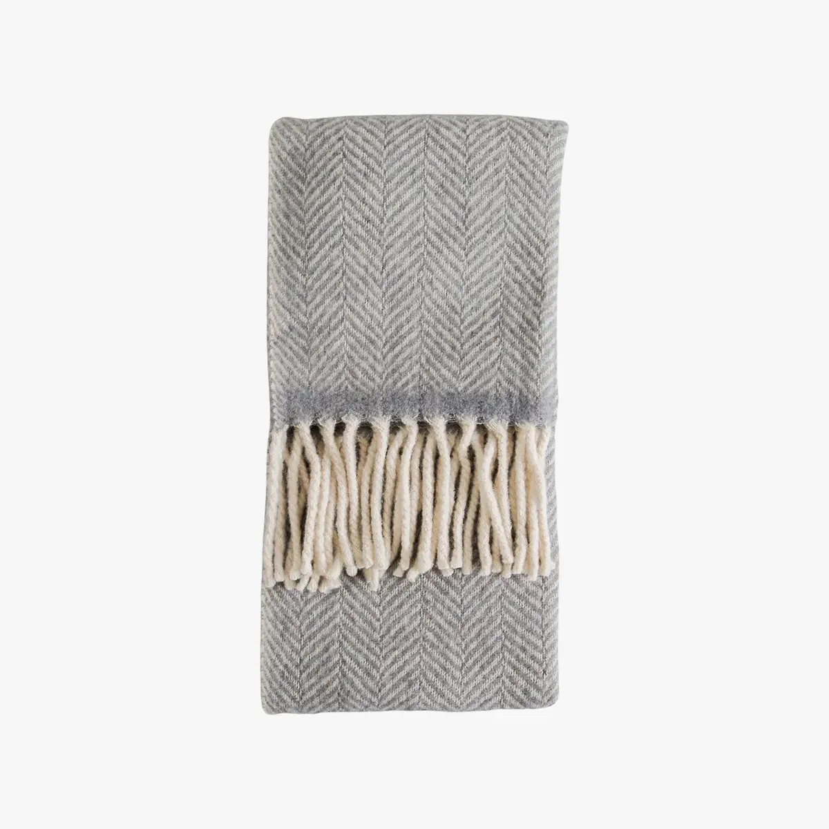 Wool Throw with Braided Fringe - Grey, Wool image