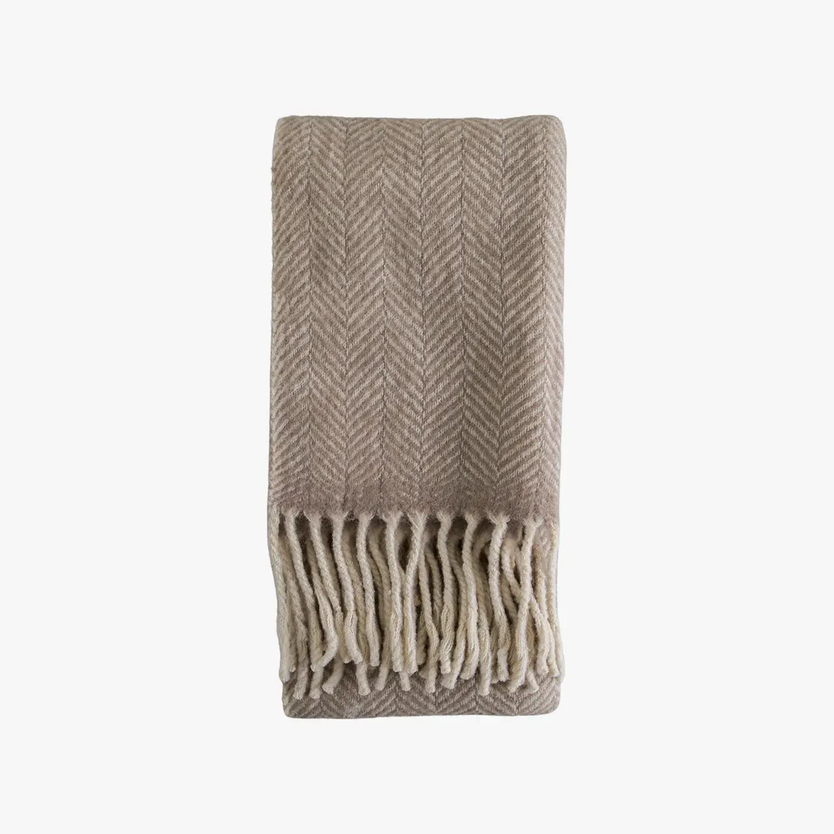 Wool Throw with Braided Fringe - Taupe, Wool