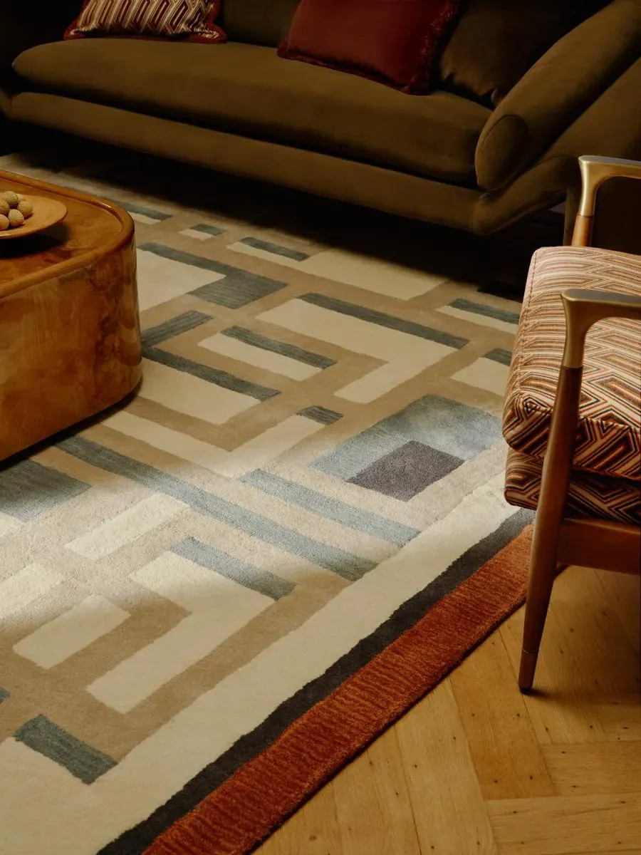 170x240cm Geometric Rug - Blue Grey, Wool