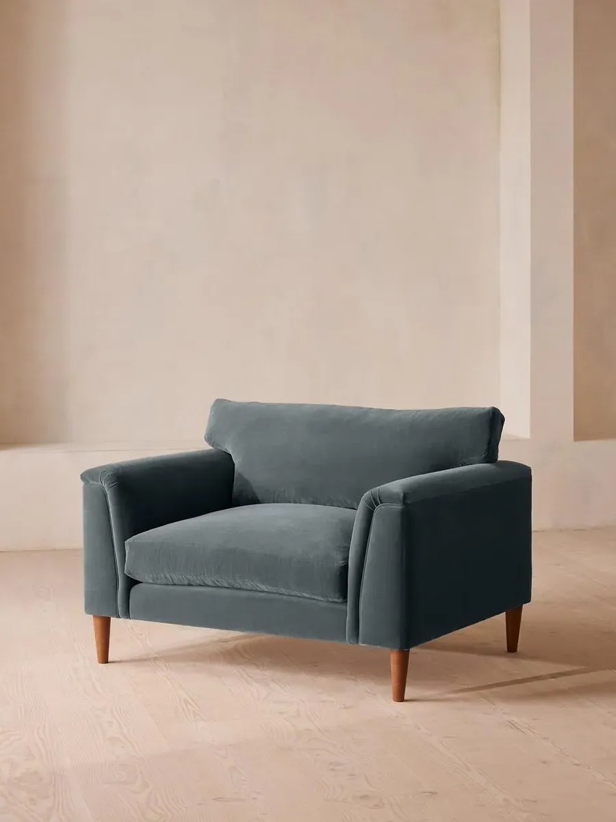 2-Seater Loveseat with Cushioned Arms - Grey Blue, Velvet