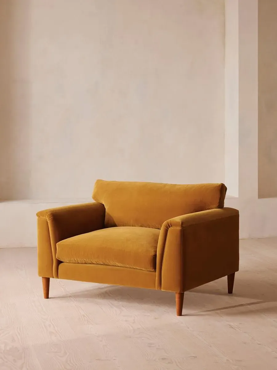 2-Seater Loveseat with Cushioned Arms - Mustard, Velvet