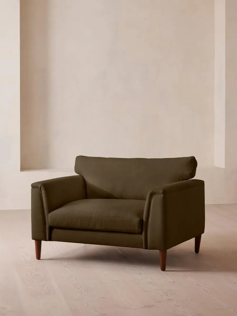 2-Seater Loveseat with Cushioned Arms - Olive, Linen