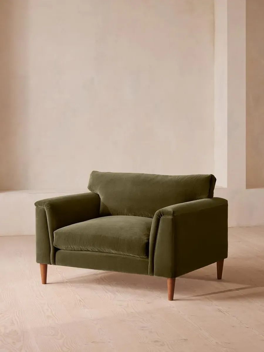 2-Seater Loveseat with Cushioned Arms - Olive, Velvet
