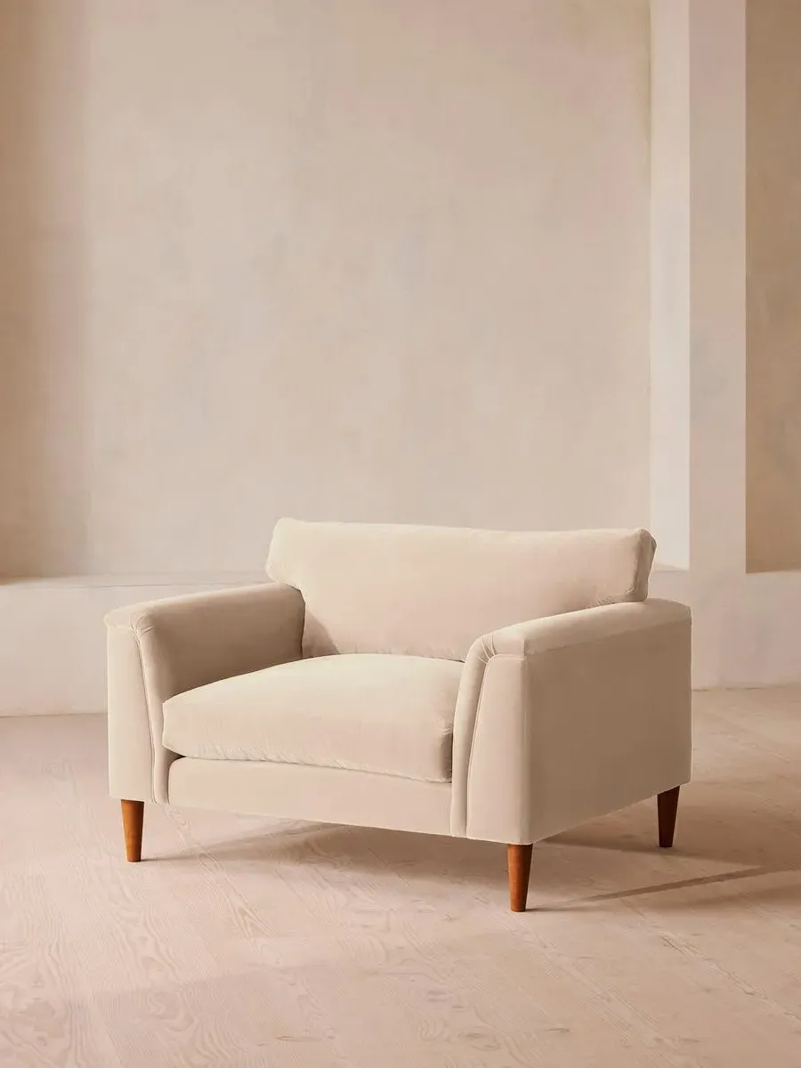 2-Seater Loveseat with Cushioned Arms - Porcelain, Velvet