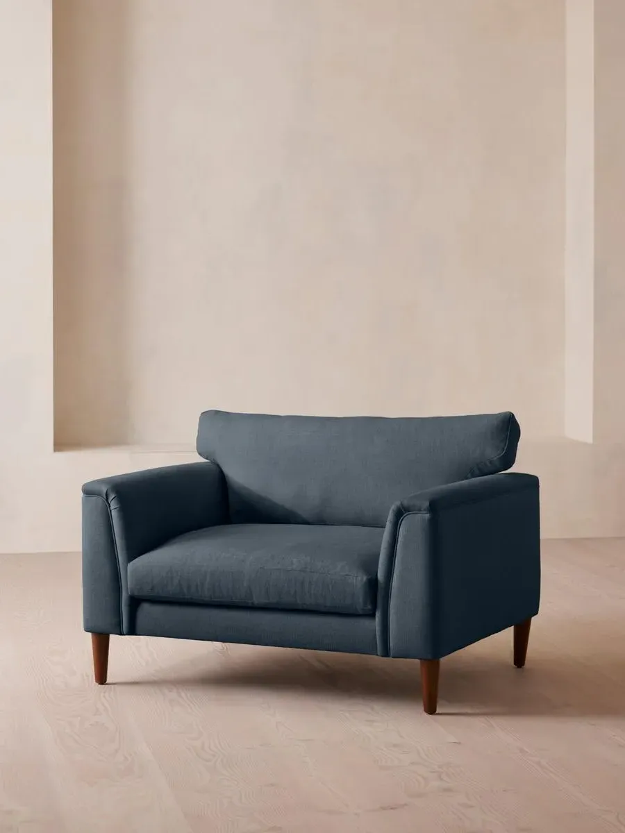 2-Seater Loveseat with Cushioned Arms - Prussian Blue, Linen