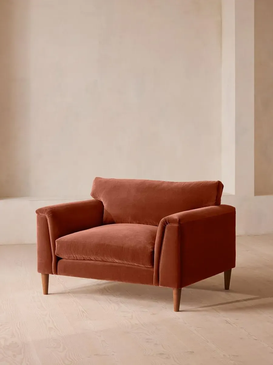2-Seater Loveseat with Cushioned Arms - Rust, Velvet