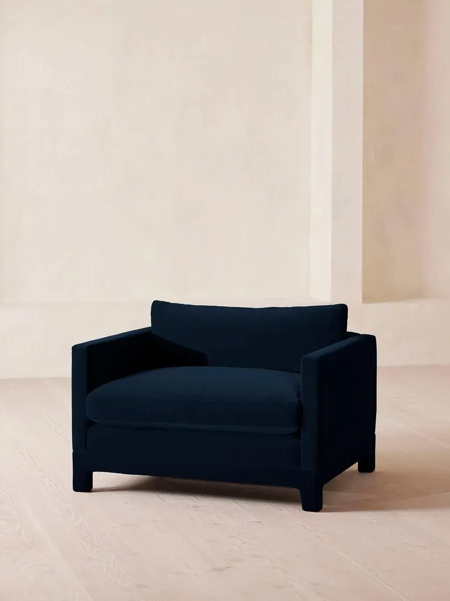 2-Seater Loveseat with Deep Cushions - Blue, Velvet