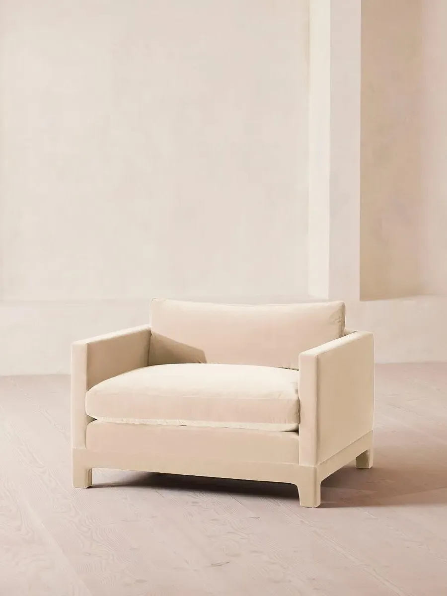 2-Seater Loveseat with Deep Cushions - White, Velvet