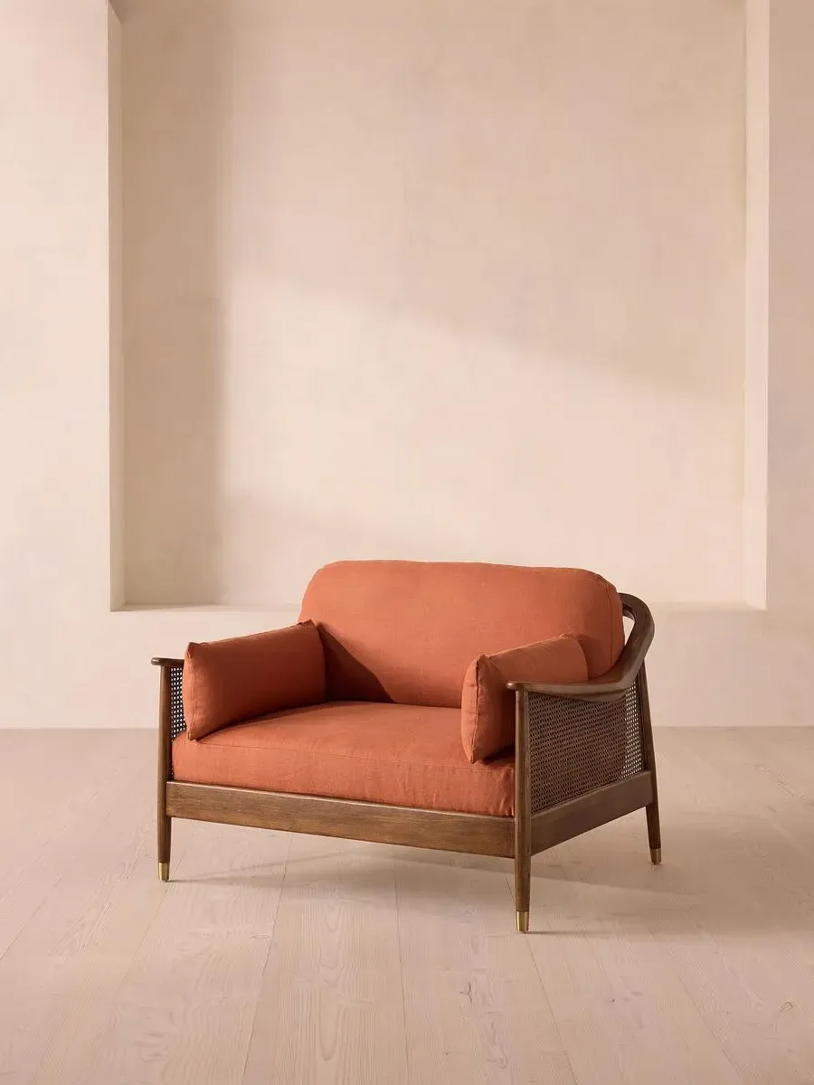 2-Seater Loveseat with Rattan Panels - Antique Rose, Linen