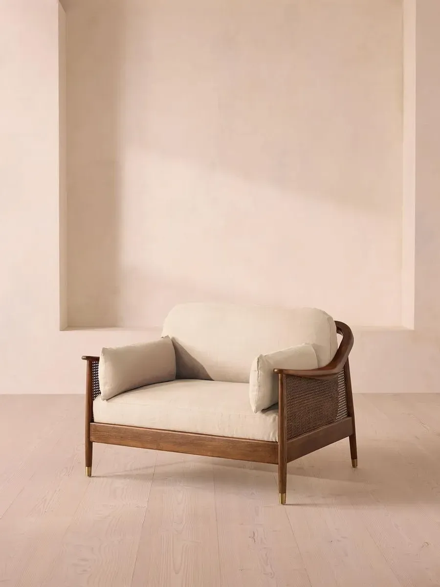 2-Seater Loveseat with Rattan Panels - Bisque, Linen