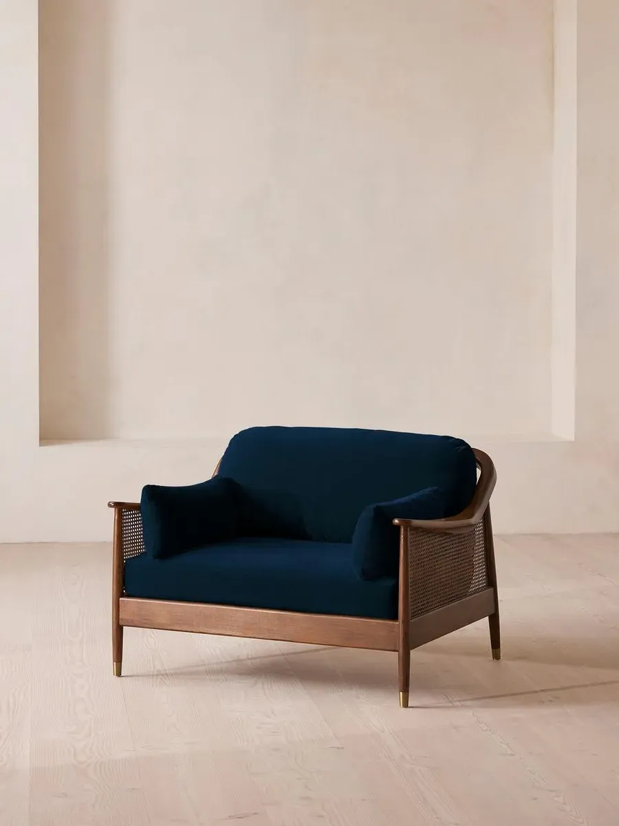 2-Seater Loveseat with Rattan Panels - Blue, Velvet image