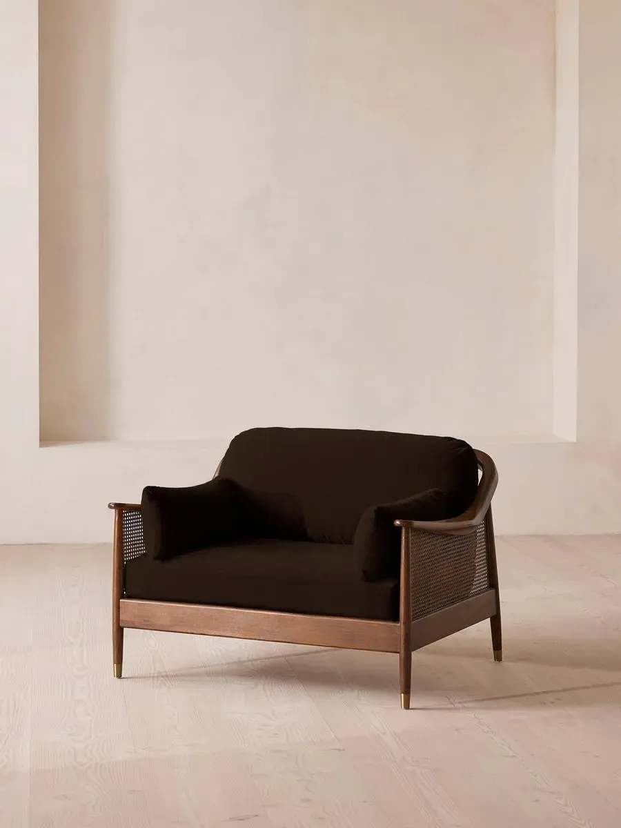 2-Seater Loveseat with Rattan Panels - Chocolate, Velvet