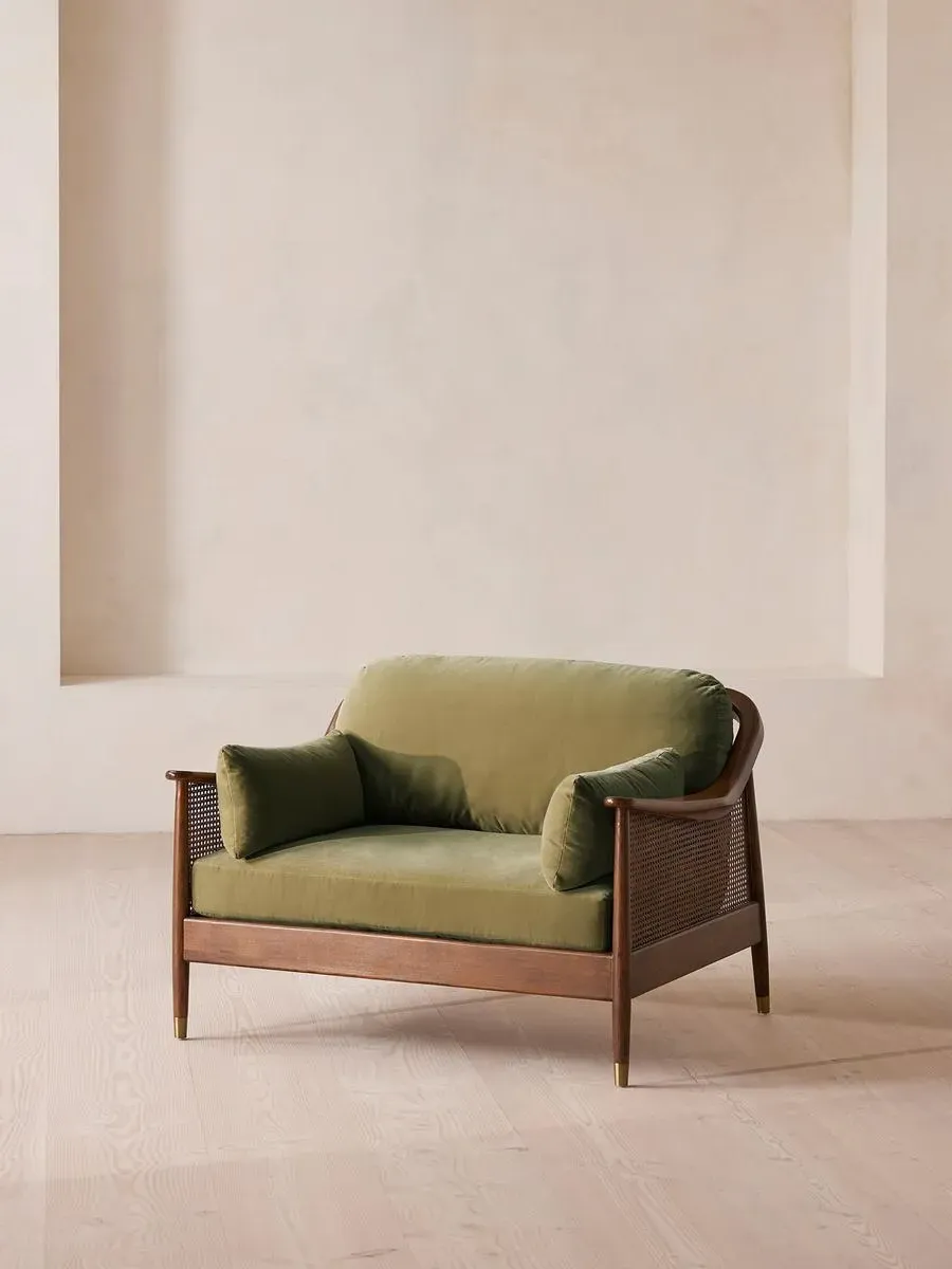 2-Seater Loveseat with Rattan Panels - Lichen, Velvet