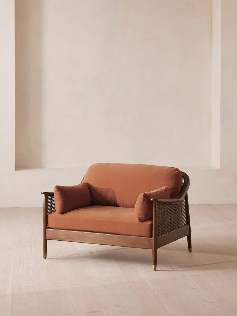 2-Seater Loveseat with Rattan Panels - Rose, Velvet
