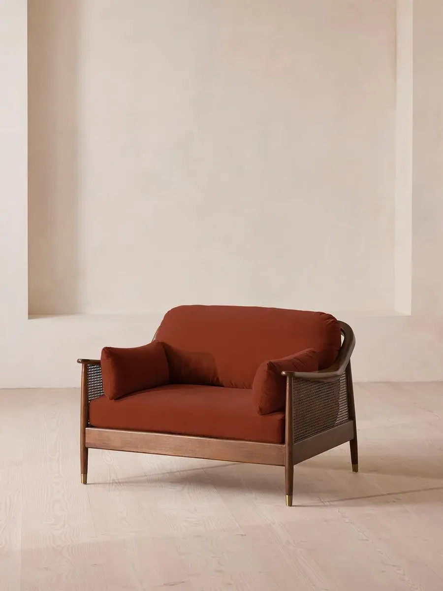 2-Seater Loveseat with Rattan Panels - Rust, Velvet