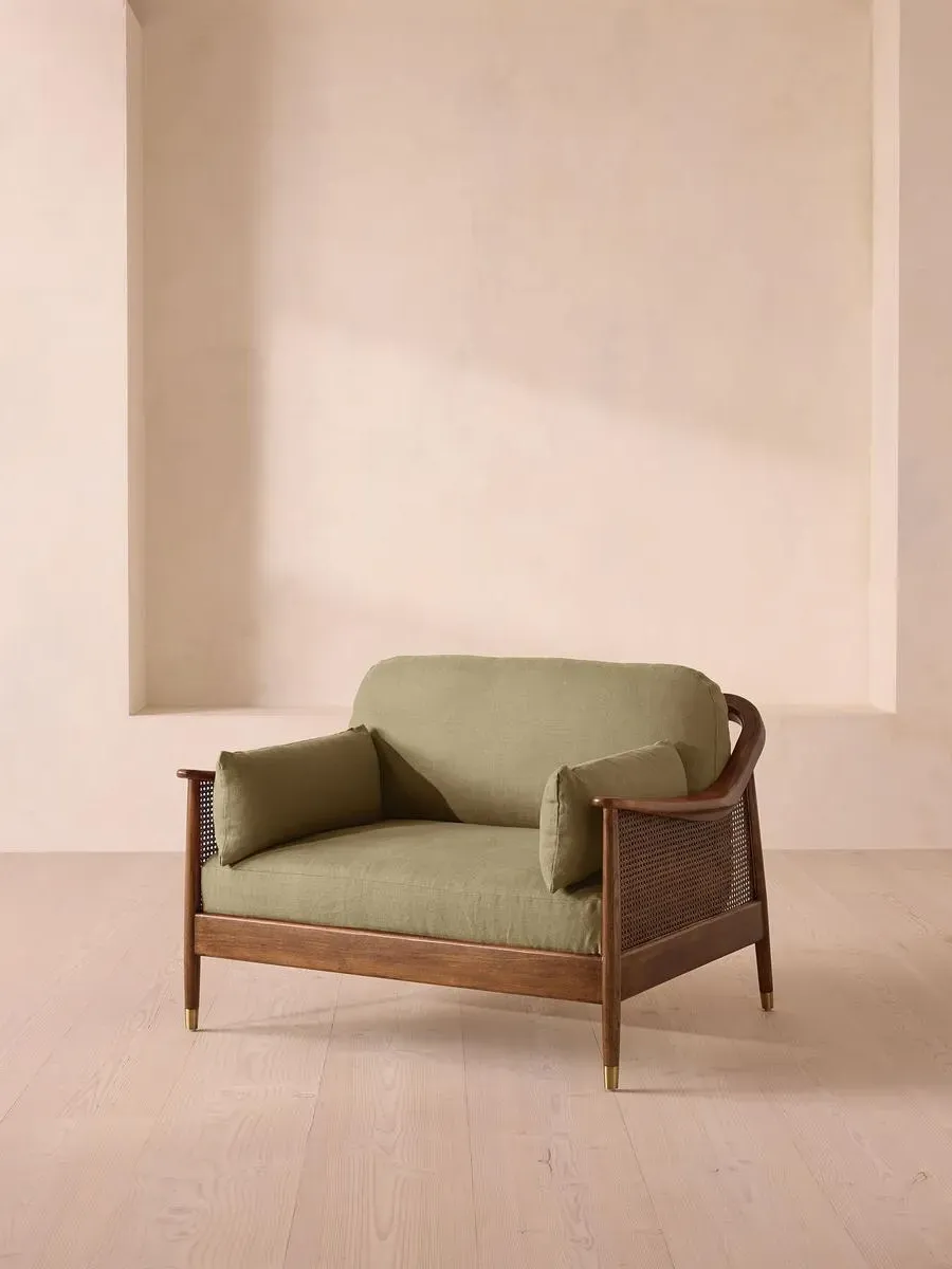 2-Seater Loveseat with Rattan Panels - Sage, Linen