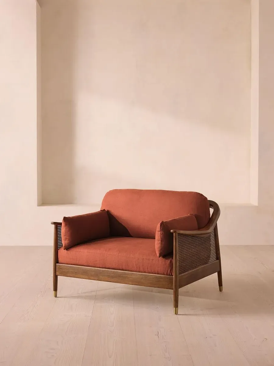 2-Seater Loveseat with Rattan Panels - Sienna, Linen