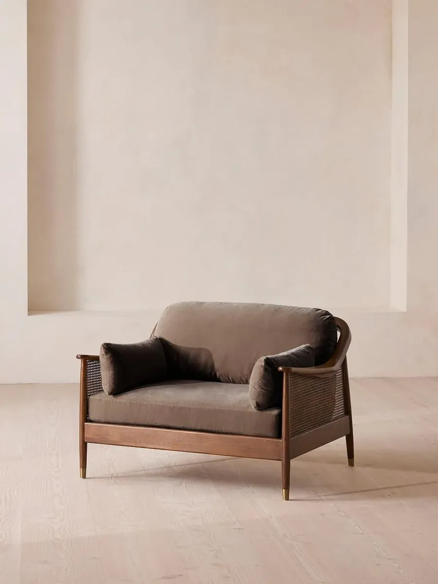 2-Seater Loveseat with Rattan Panels - Taupe, Velvet