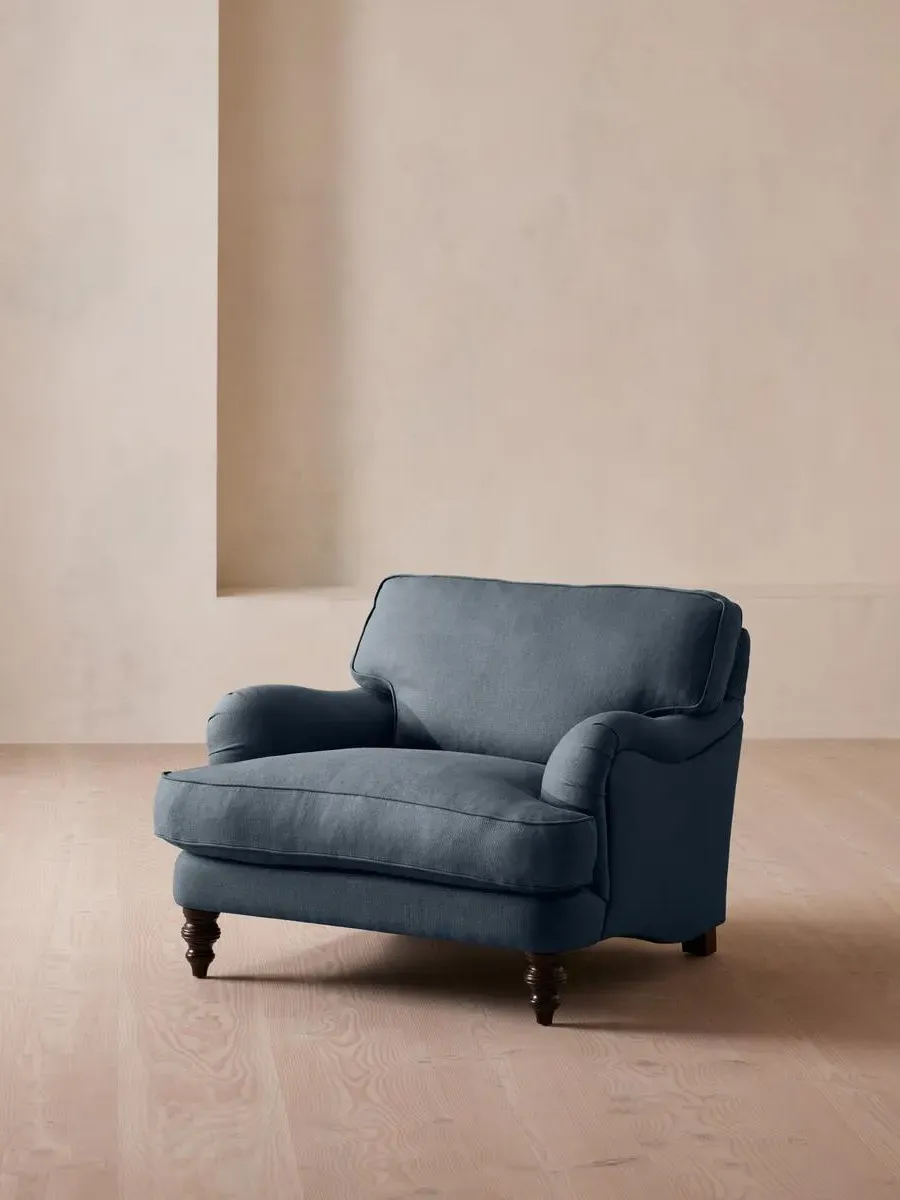 2-Seater Loveseat with Roll Arms - Blue, Linen