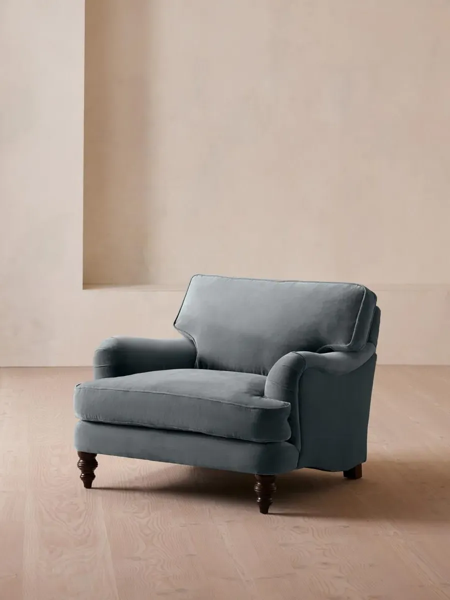 2-Seater Loveseat with Roll Arms - Blue, Velvet image