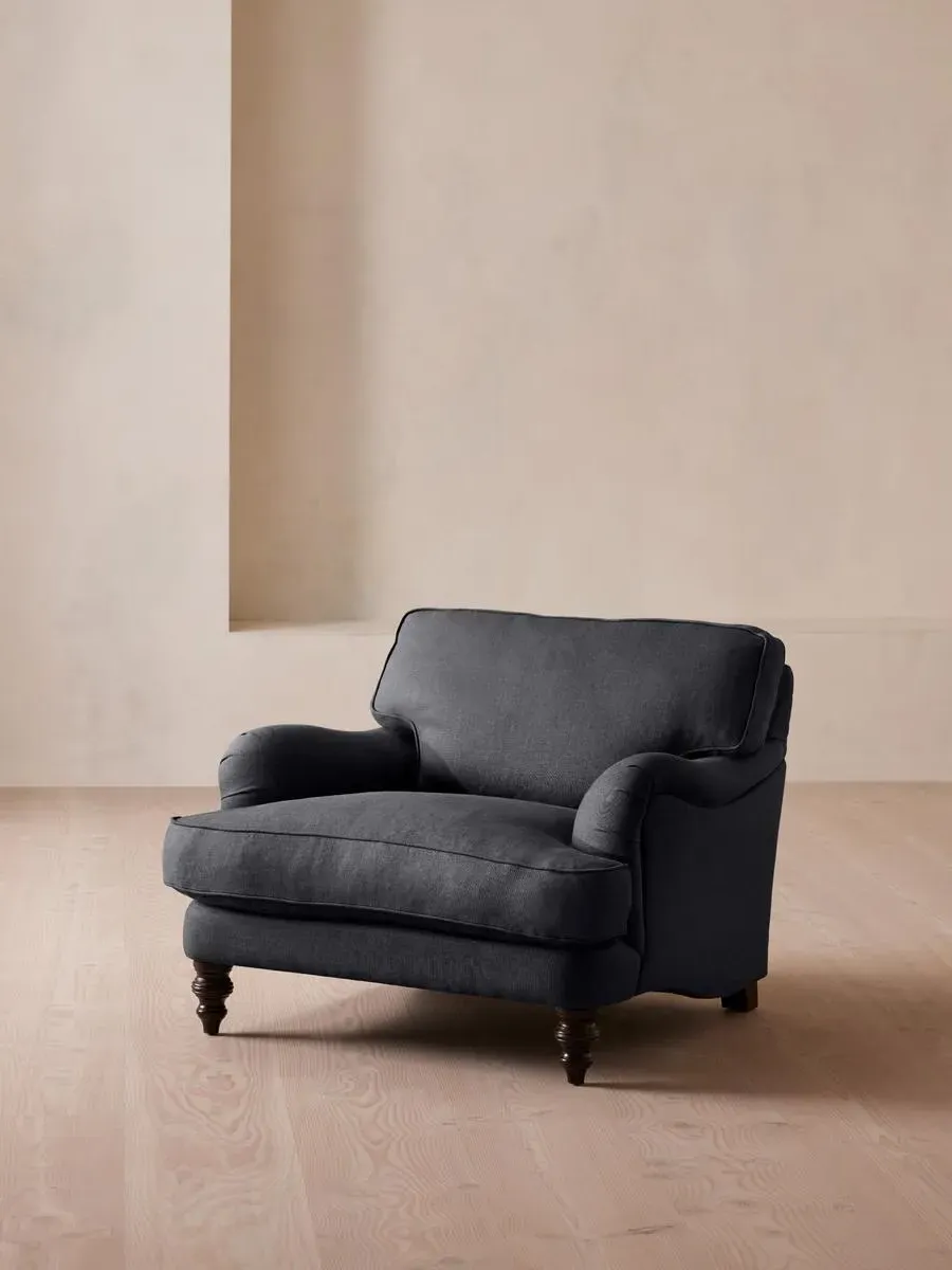 2-Seater Loveseat with Roll Arms - Indigo, Linen