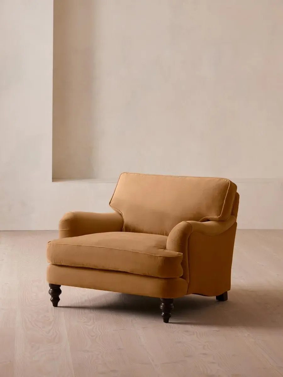 2-Seater Loveseat with Roll Arms - Mustard, Velvet
