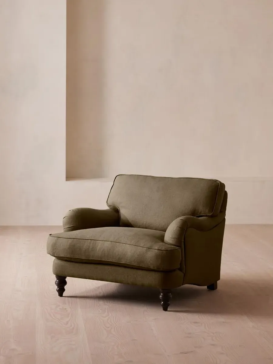 2-Seater Loveseat with Roll Arms - Olive, Linen