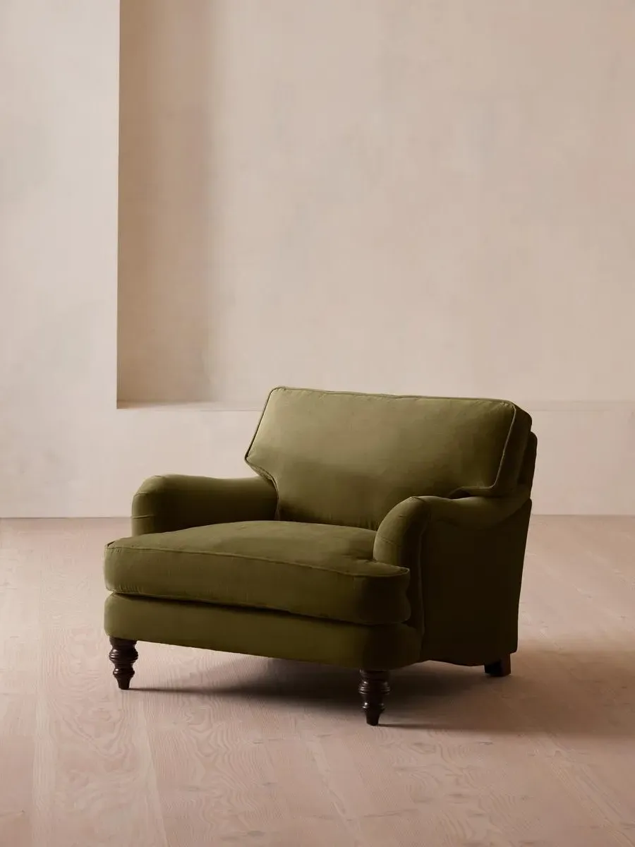 2-Seater Loveseat with Roll Arms - Olive, Velvet