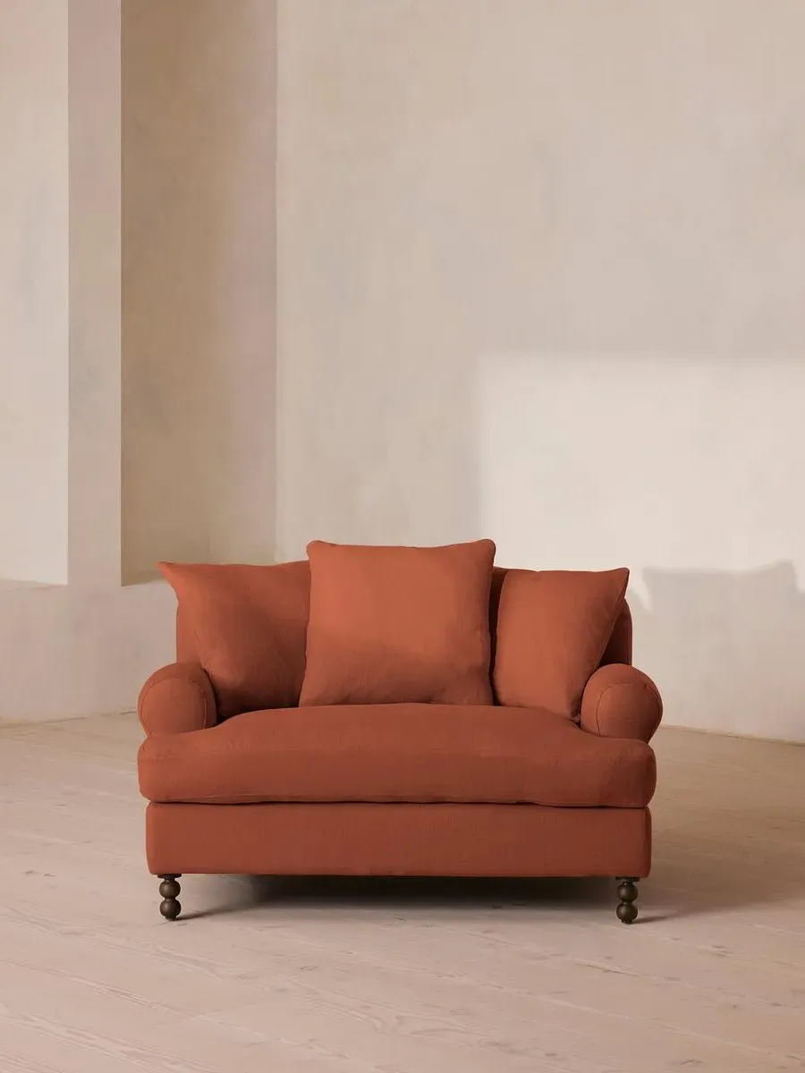 2-Seater Loveseat with Scroll Arms - Antique Rose, Linen