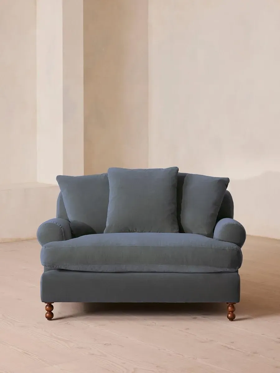 2-Seater Loveseat with Scroll Arms - Grey Blue, Velvet