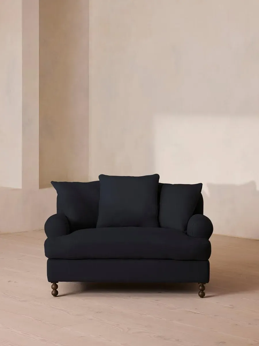 2-Seater Loveseat with Scroll Arms - Indigo, Linen