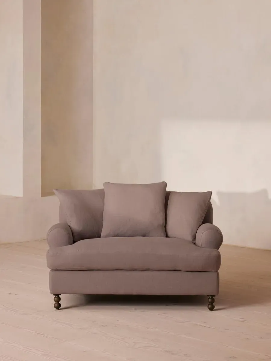 2-Seater Loveseat with Scroll Arms - Mushroom, Linen