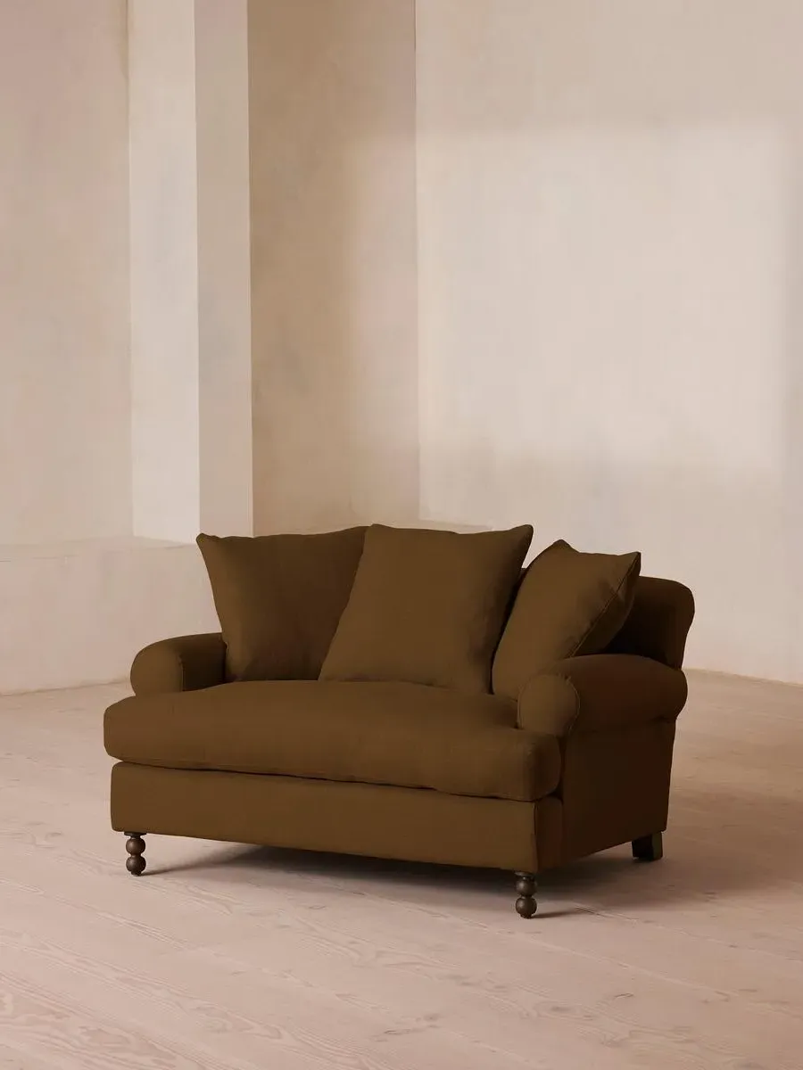 2-Seater Loveseat with Scroll Arms - Ochre, Linen