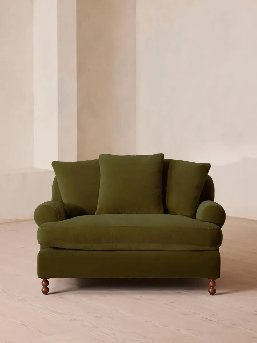 2-Seater Loveseat with Scroll Arms - Olive, Velvet