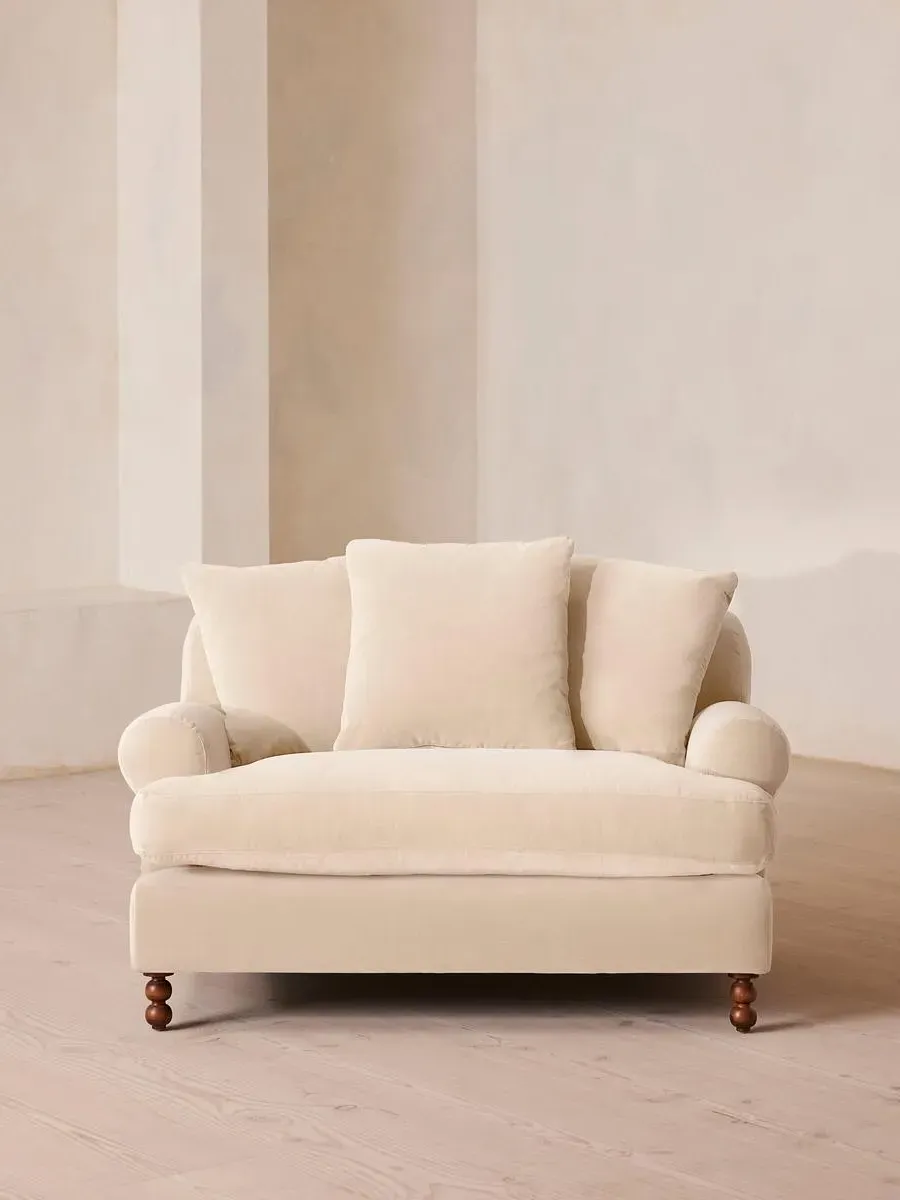 2-Seater Loveseat with Scroll Arms - Porcelain, Velvet