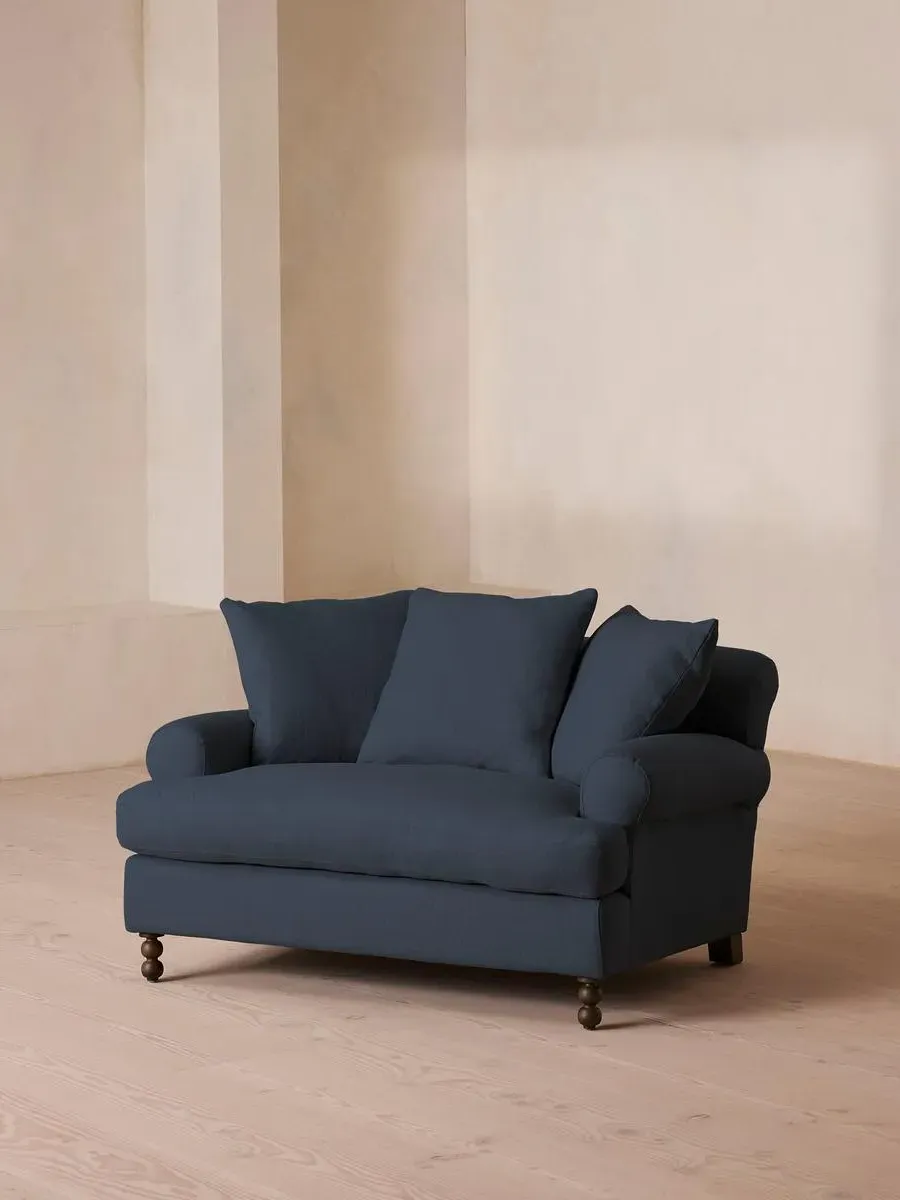 2-Seater Loveseat with Scroll Arms - Prussian Blue, Linen