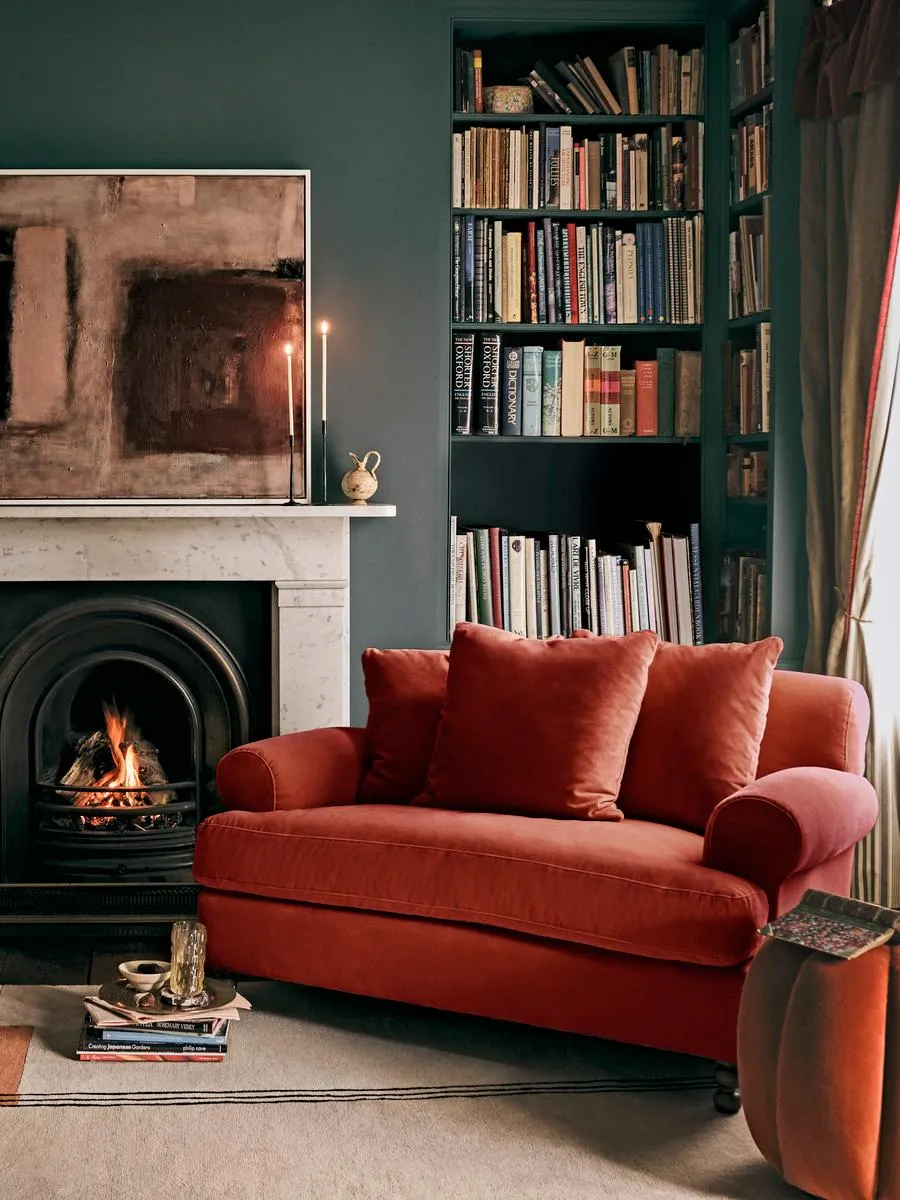 2-Seater Loveseat with Scroll Arms - Rust, Velvet