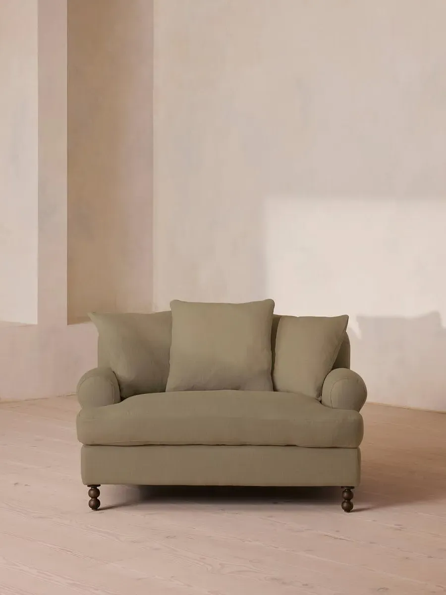 2-Seater Loveseat with Scroll Arms - Sage, Linen