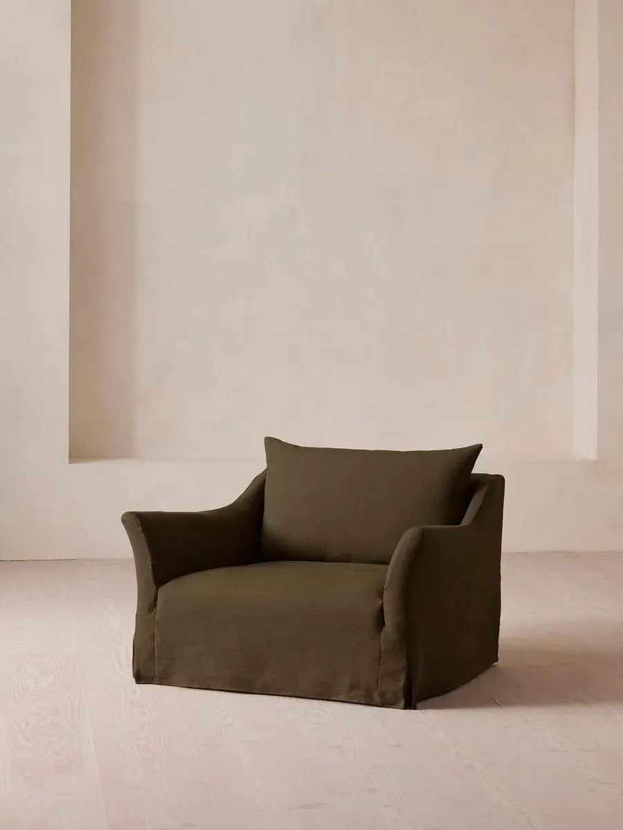 2-Seater Loveseat with Slip Cover - Olive, Linen