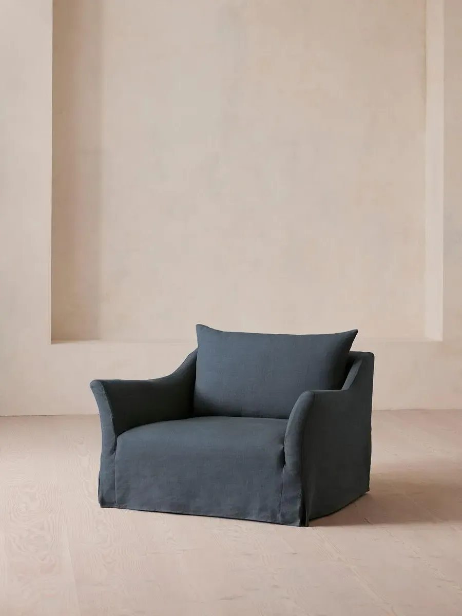 2-Seater Loveseat with Slip Cover - Prussian Blue, Linen