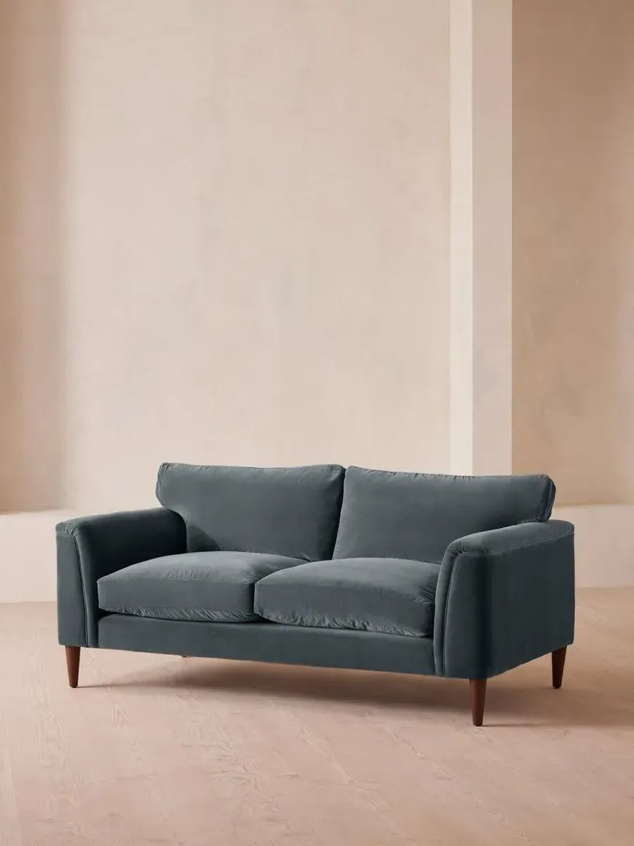 2-Seater Sofa with Curved Design - Grey Blue, Velvet