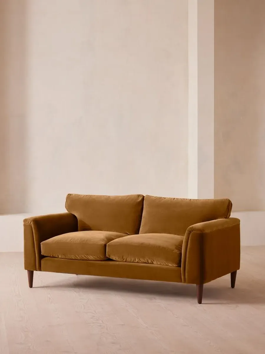 2-Seater Sofa with Curved Design - Mustard, Velvet