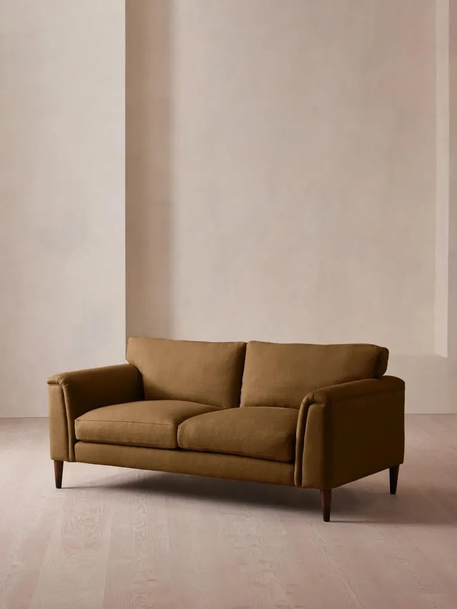 2-Seater Sofa with Curved Design - Ochre, Linen