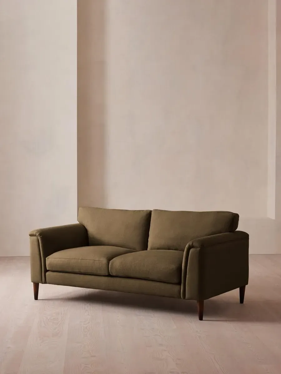 2-Seater Sofa with Curved Design - Olive, Linen