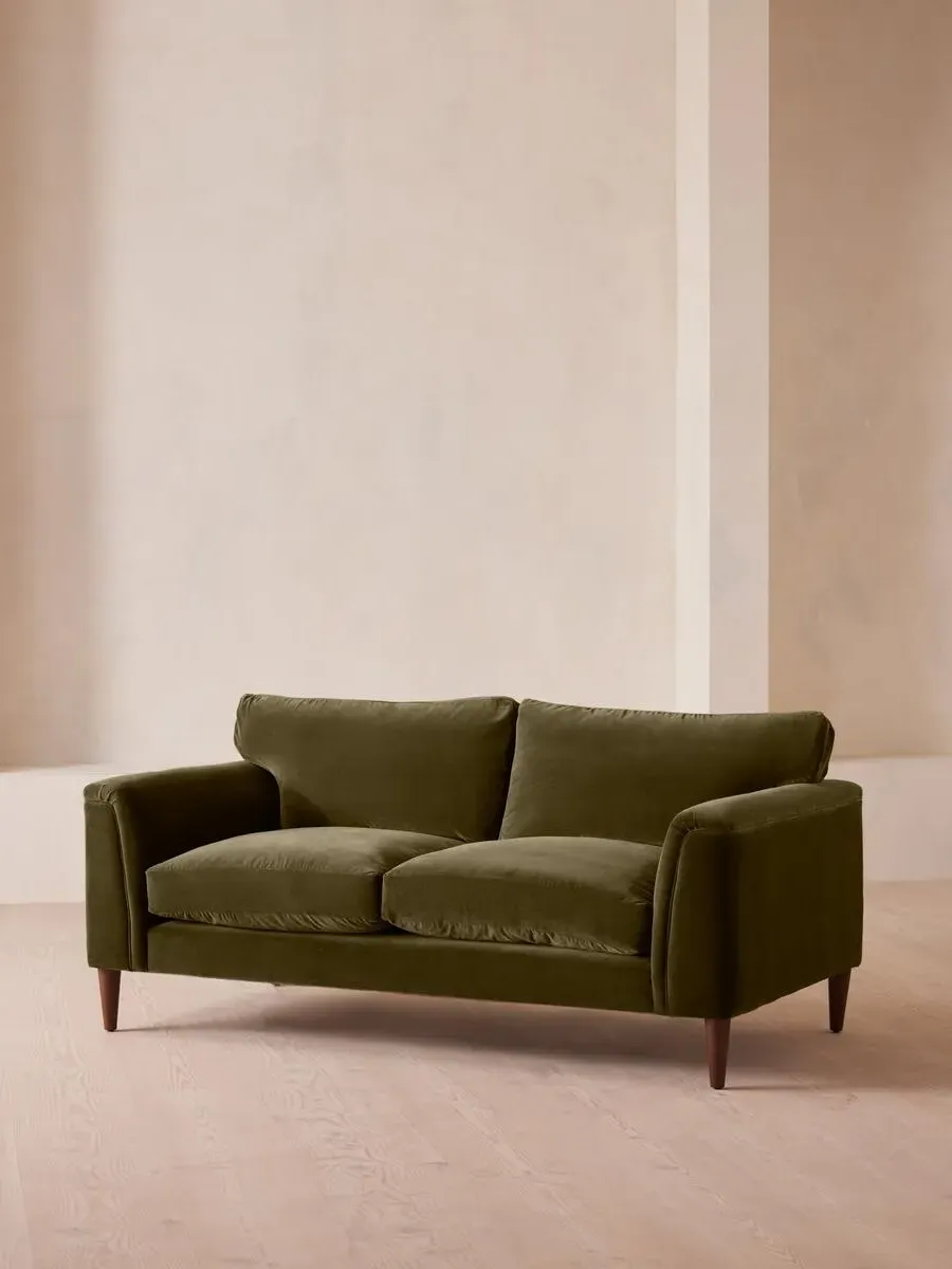2-Seater Sofa with Curved Design - Olive, Velvet