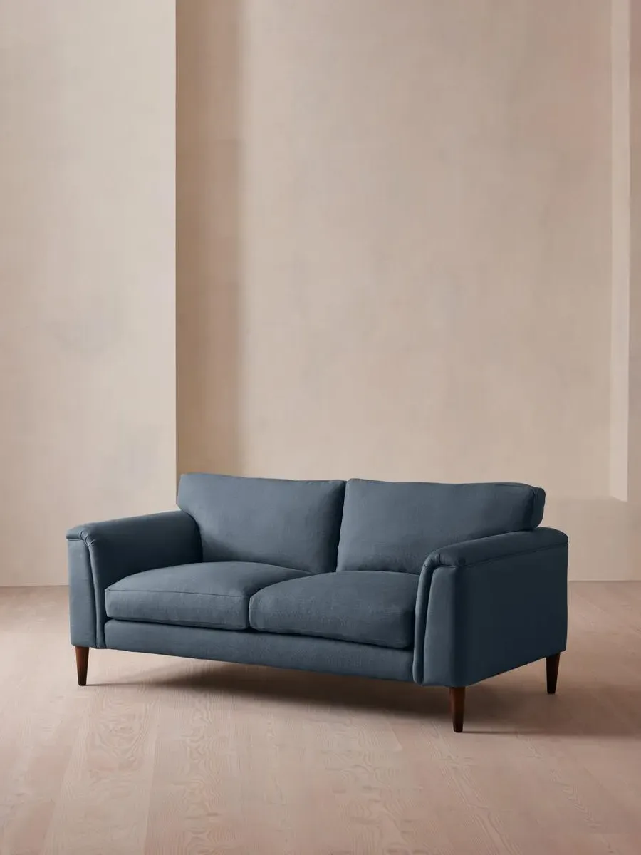 2-Seater Sofa with Curved Design - Prussian Blue, Linen